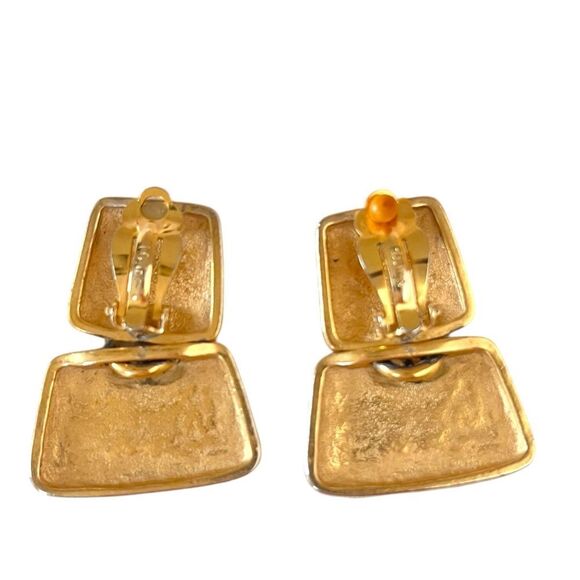 Vintage FO INC Gold Abstract Black Onyx Statement Earrings - Picture 4 of 4